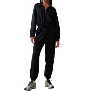 Abercrombie YPB neoKNIT MAX Quarter Zip Up Black Polo Jumpsuit Size Medium